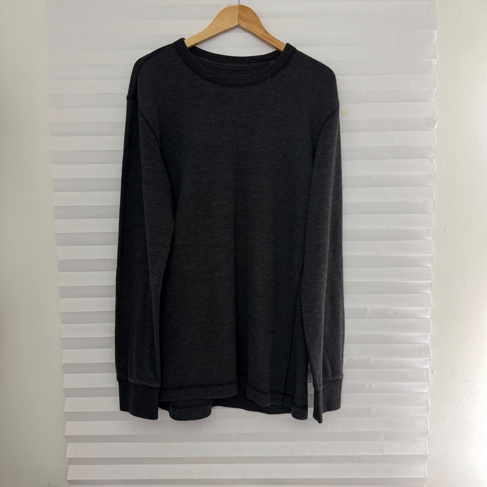 Eddie Bauer Mens Thermal Shirt Charcoal Gray Waffle Knit Long Sleeve Tall Large - Picture 1 of 8